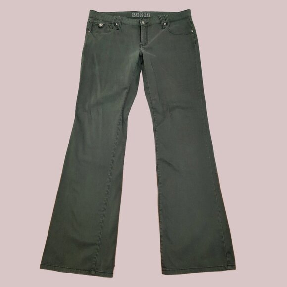 Y2K Bongo Low Rise Bootcut Flare Pants Size 11 Khaki Green Flap Pockets - Picture 5 of 9